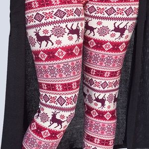 Agnes & Dora Adult S/M Leggings Fair Isle Reindeer In Red NWT with Dust Bag